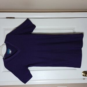 Paint Factory Purple V-Neck Ribbed Dress 100% Hand Painted Silk Size S